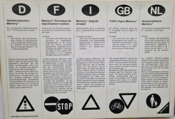 Ravensburger Memory Verkehrszeichen 1975 Gesellschaftsspiel (7525)